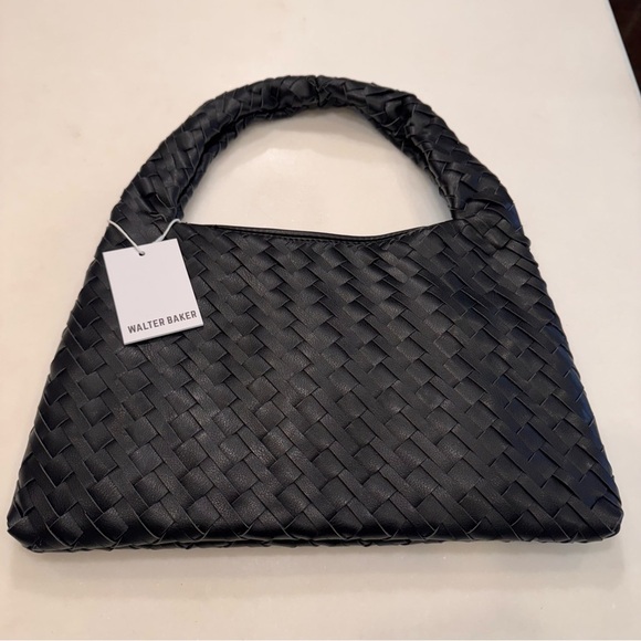 NWT WALTER BAKER Anthropologie Haven Shoulder Bag Woven Black Vegan Leather - Picture 9 of 9